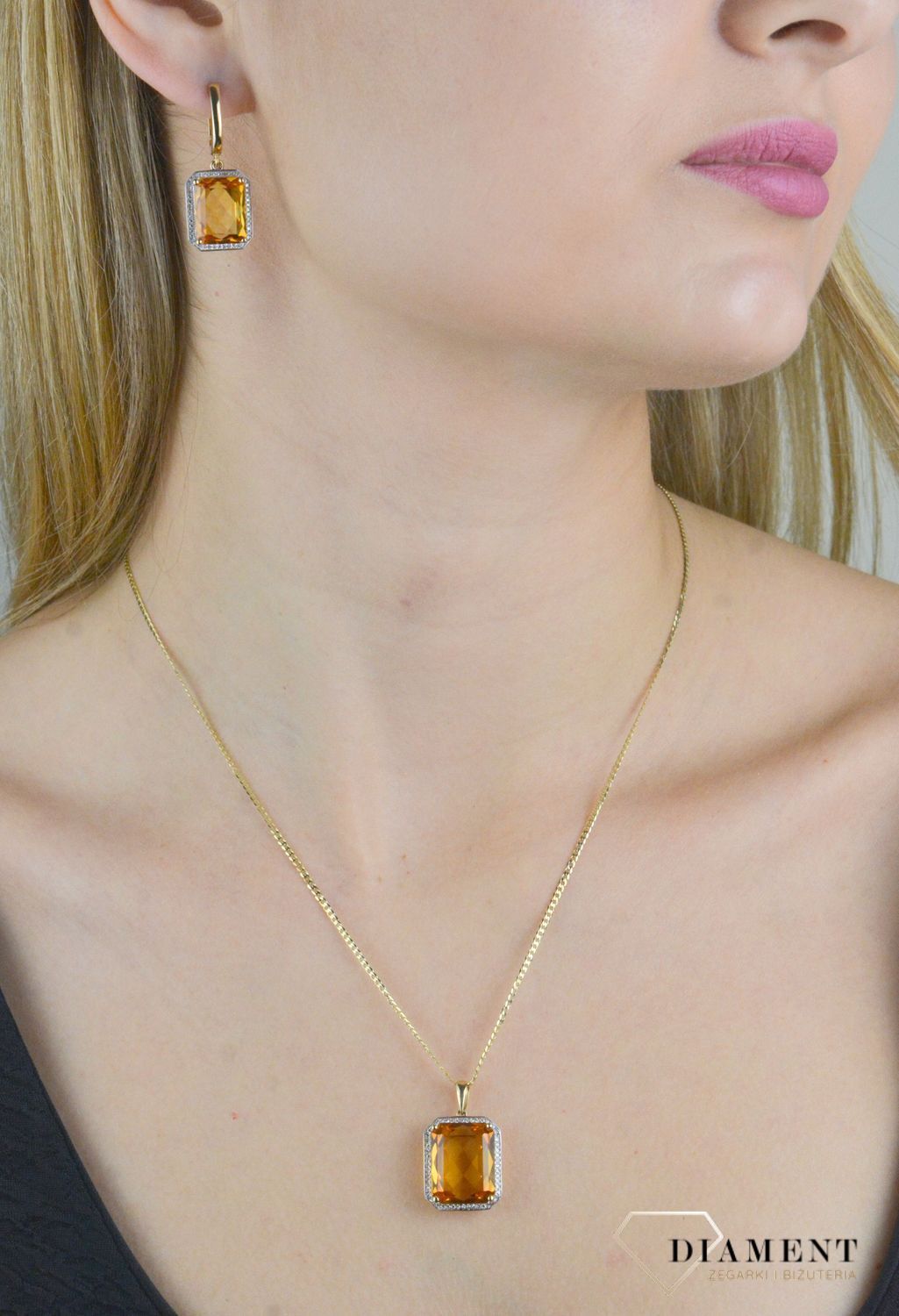 Zawieszka złota damska 585 diamenty z kamieniem naturalnym Cytryn 50 diamentów 0,17 ct. P33406Y CT. Biżuteria z diamentami. Zawieszka złota z cytrynem. Złota zawieszka damska z cytrynem i diamentami. Zawieszka złota z diamentami na prezent..jpg